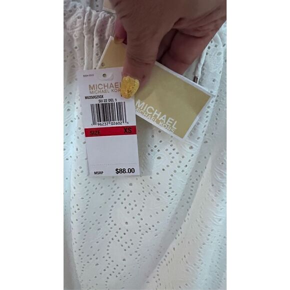 MICHAEL KORS WHITE EYELET SHORT SLEEVE BLOUSE SZ XS NEW P1-22 - Picture 5 of 10